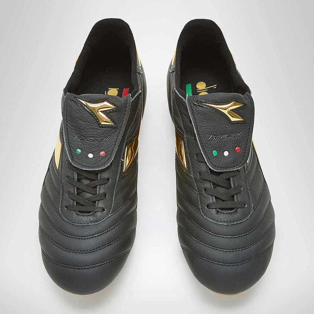 Diadora Men's Brasil #9 Italy LT+MDPU Soccer Shoe - Black/Gold 2 Diadora Men's Brasil #9 Italy LT+MDPU Soccer Shoe - Black/Gold - Image 2