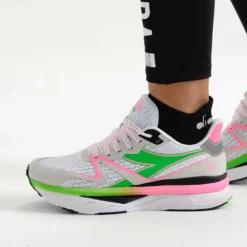 Diadora Women's Atomo V7000 Running Shoe - White/Green Fluo/Pink Fluo -Patagonia Shop 101.179068 D0250 CV