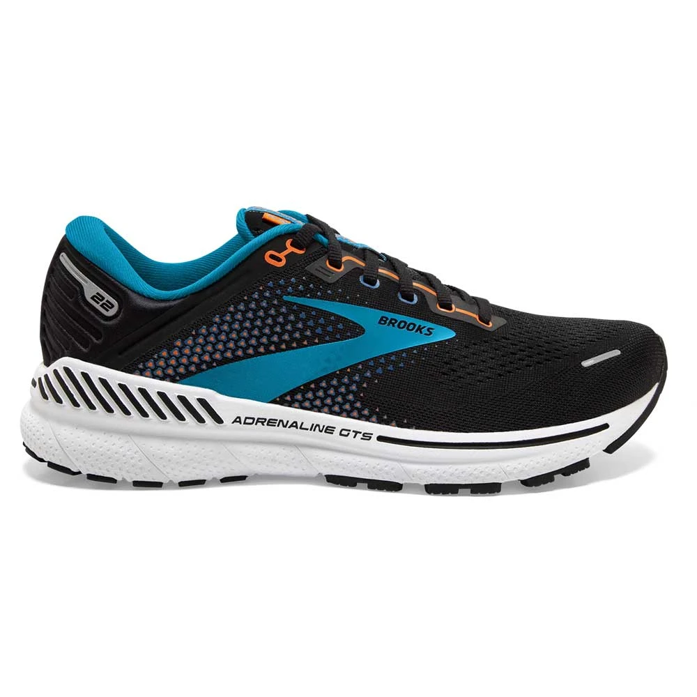 BROOKS Men's Adrenaline GTS 22 Running Shoe - Black/Blue/Orange- Regular (D) 1 BROOKS Men's Adrenaline GTS 22 Running Shoe - Black/Blue/Orange- Regular (D)