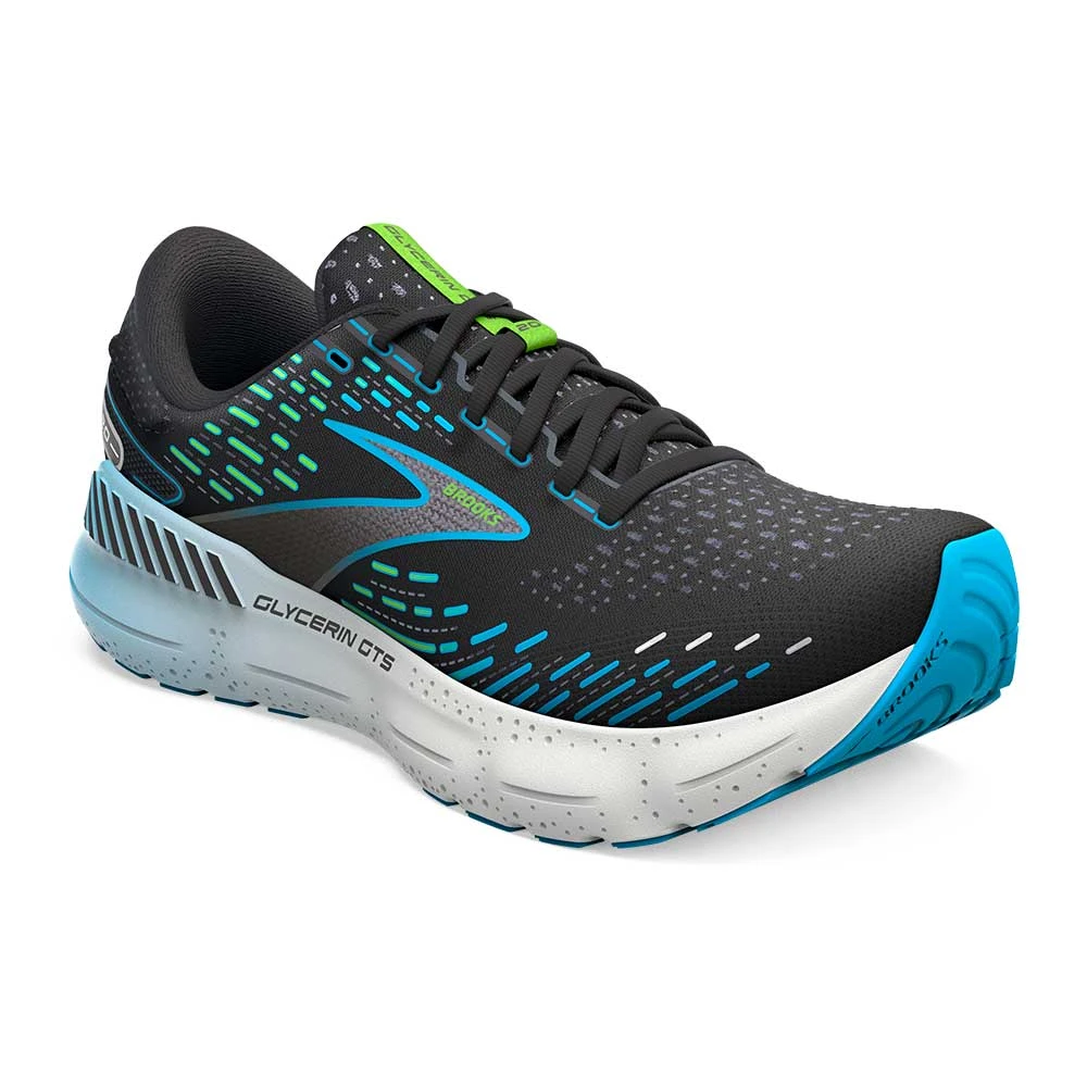 BROOKS Men's Glycerin GTS 20 Running Shoes - Black/Hawaiian Ocean/Green - Regular (D) 2 BROOKS Men's Glycerin GTS 20 Running Shoes - Black/Hawaiian Ocean/Green - Regular (D) - Image 2