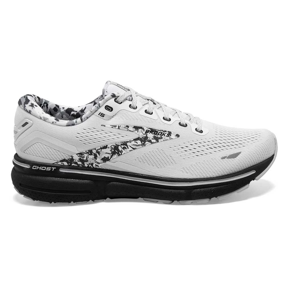 BROOKS Men's Ghost 15 Running Shoe- White/Ebony/Oyster 1 BROOKS Men's Ghost 15 Running Shoe- White/Ebony/Oyster