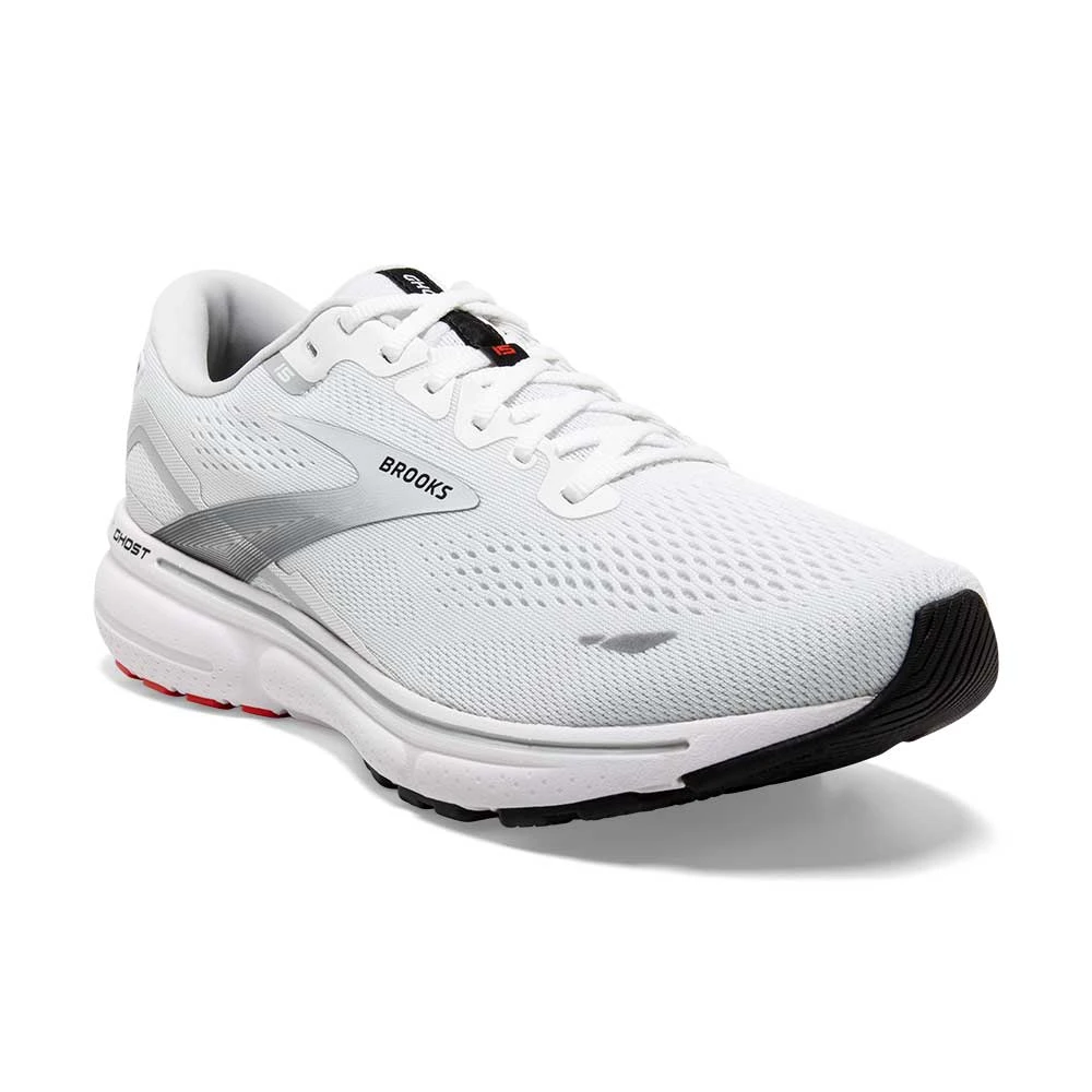 BROOKS Men's Ghost 15 Running Shoe- White/Black/Flame 2 BROOKS Men's Ghost 15 Running Shoe- White/Black/Flame - Image 2
