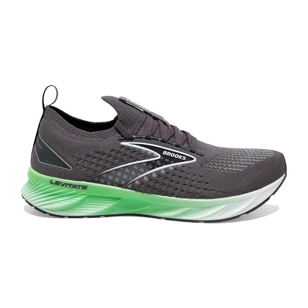 BROOKS Men's Levitate StealthFit 6 Running Shoe- Blackened Pearl/Green/White- Regular (D) 1 BROOKS Men's Levitate StealthFit 6 Running Shoe- Blackened Pearl/Green/White- Regular (D)