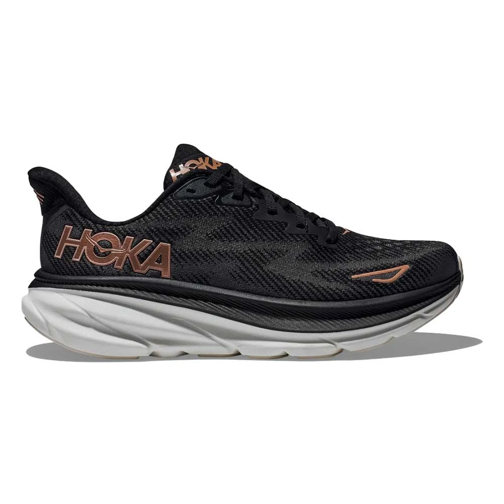 Hoka Women's Clifton 9 Running Shoe - Black/Rose Gold - Wide (D) 1 Hoka Women's Clifton 9 Running Shoe - Black/Rose Gold - Wide (D)