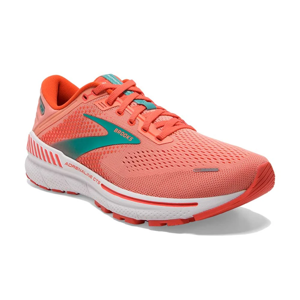 BROOKS Women's Adrenaline GTS 22 Running Shoe- Coral/Latigo Bay/White- Regular (B) 2 BROOKS Women's Adrenaline GTS 22 Running Shoe- Coral/Latigo Bay/White- Regular (B) - Image 2