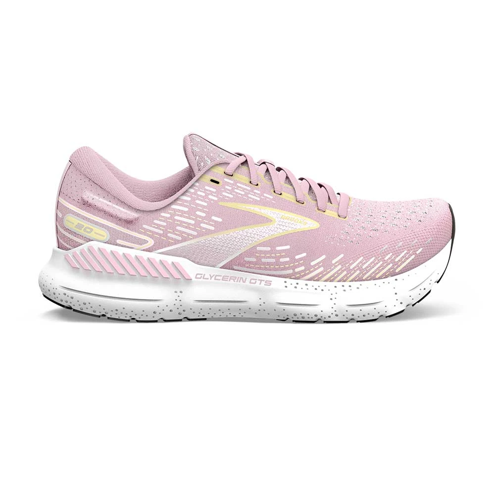 BROOKS Women's Glycerin GTS 20 Running Shoe- Pink/Yellow/White- Regular (B) 1 BROOKS Women's Glycerin GTS 20 Running Shoe- Pink/Yellow/White- Regular (B)