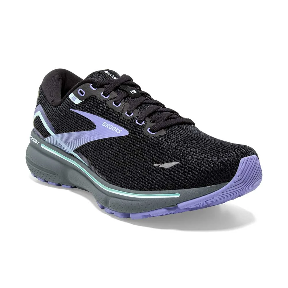 BROOKS Women's Ghost 15 Running Shoe- Black/Jacaranda/Salt- Regular (B) 2 BROOKS Women's Ghost 15 Running Shoe- Black/Jacaranda/Salt- Regular (B) - Image 2