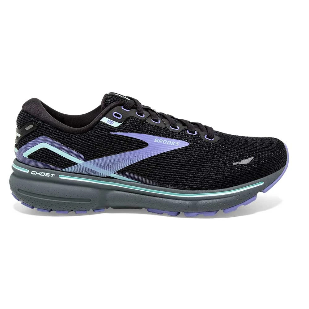 BROOKS Women's Ghost 15 Running Shoe- Black/Jacaranda/Salt- Regular (B) 1 BROOKS Women's Ghost 15 Running Shoe- Black/Jacaranda/Salt- Regular (B)