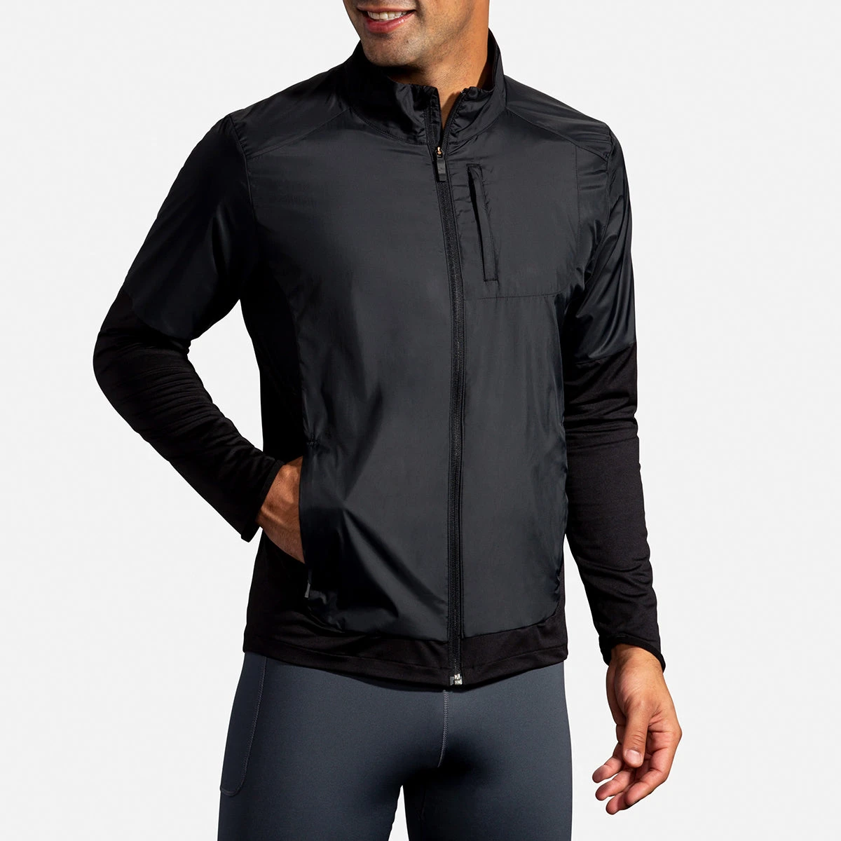BROOKS Men's Fusion Hybrid Jacket - Black 2 BROOKS Men's Fusion Hybrid Jacket - Black - Image 2