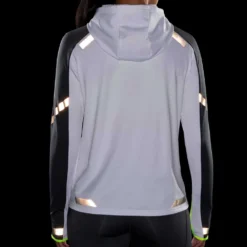 BROOKS Women's Run Visible Thermal Hoodie - White/Asphalt/Nightlife -Patagonia Shop 221559 134 D4 Run Visible Thermal Hoodie