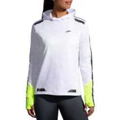 BROOKS Women's Run Visible Thermal Hoodie - White/Asphalt/Nightlife -Patagonia Shop 221559 134 MF Run Visible Thermal Hoodie
