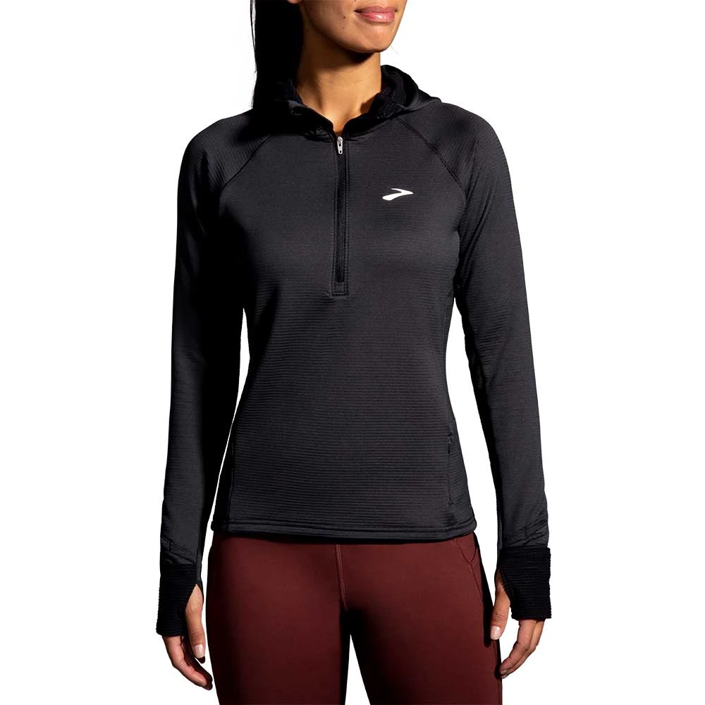 BROOKS Women's Notch Thermal Hoodie 2.0 - Black 2 BROOKS Women's Notch Thermal Hoodie 2.0 - Black - Image 2