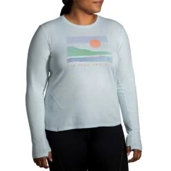 BROOKS Women's Distance Long Sleeve 2.0 - Htr Lt Slate/Run Your Own Way -Patagonia Shop 221610 487 MF Distance Long Sleeve 2