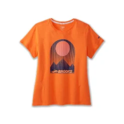 BROOKS Women's Distance Short Sleeve 2.0 - Htr Bright Orange/Eclipse