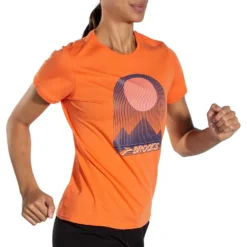 BROOKS Women's Distance Short Sleeve 2.0 - Htr Bright Orange/Eclipse -Patagonia Shop 221614 880 MV Distance Short Sleeve 2