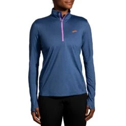 BROOKS Women's Dash 1/2 Zip 2.0 - Htr Aegean -Patagonia Shop 221651 424 MF Dash Half Zip 2