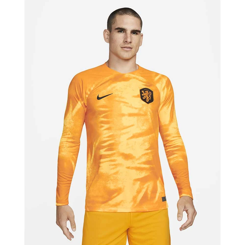 Nike Men's Netherlands 2022/2023 Stadium Home Long Sleeve Jersey - Laser Orange/Black 2 Nike Men's Netherlands 2022/2023 Stadium Home Long Sleeve Jersey - Laser Orange/Black - Image 2