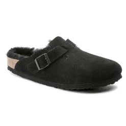 Birkenstock Boston Shearling Black Suede Leather- Regular/Wide