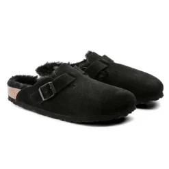 Birkenstock Boston Shearling Black Suede Leather- Regular/Wide -Patagonia Shop 259883 pair 1