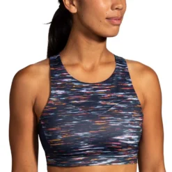 BROOKS Women's Drive 3 Pocket Sports Bra - Sundial Velocity Print -Patagonia Shop 350080 078 MF Drive 3 Pocket Run Bra