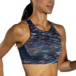 BROOKS Women's Drive 3 Pocket Sports Bra - Sundial Velocity Print -Patagonia Shop 350080 078 MV Drive 3 Pocket Run Bra