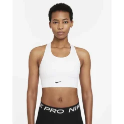 Women's Nike Swoosh Longline Bra Med Padded - White/Black