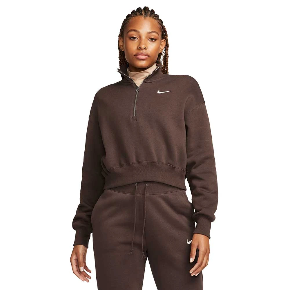Nike Women's Phoenix Fleece Oversized 1/2-Zip Crop Sweatshirt - Baroque Brown/Sail 1 Nike Women's Phoenix Fleece Oversized 1/2-Zip Crop Sweatshirt - Baroque Brown/Sail
