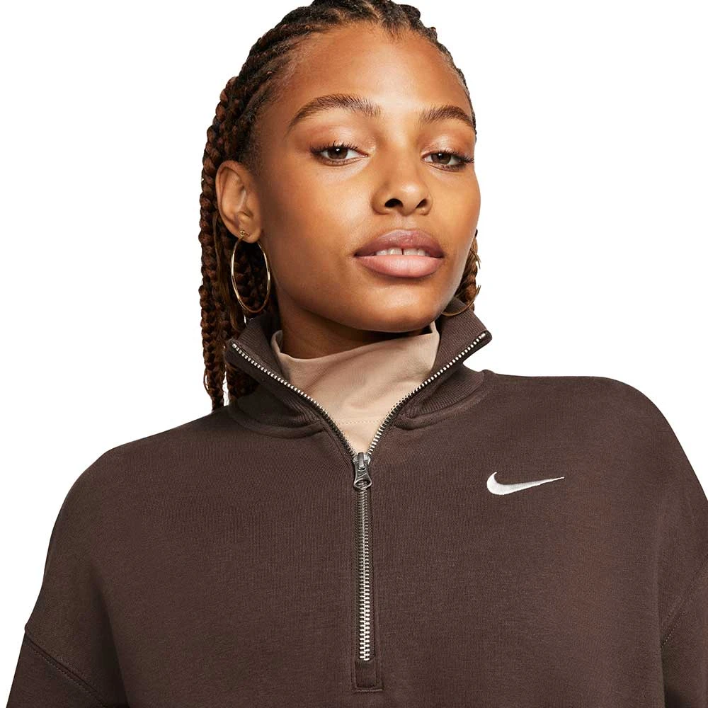 Nike Women's Phoenix Fleece Oversized 1/2-Zip Crop Sweatshirt - Baroque Brown/Sail 4 Nike Women's Phoenix Fleece Oversized 1/2-Zip Crop Sweatshirt - Baroque Brown/Sail - Image 4