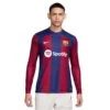 Men's FC Barcelona 2023/24 Stadium Home Nike Dri-FIT Long-Sleeve Soccer Jersey- Deep Royal Blue/Noble Red/White