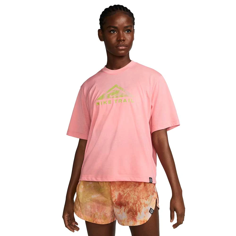 Women's Nike Dri-Fit Tee Short Sleeve Trail - Coral Chalk/Bright Cactus 1 Women's Nike Dri-Fit Tee Short Sleeve Trail - Coral Chalk/Bright Cactus
