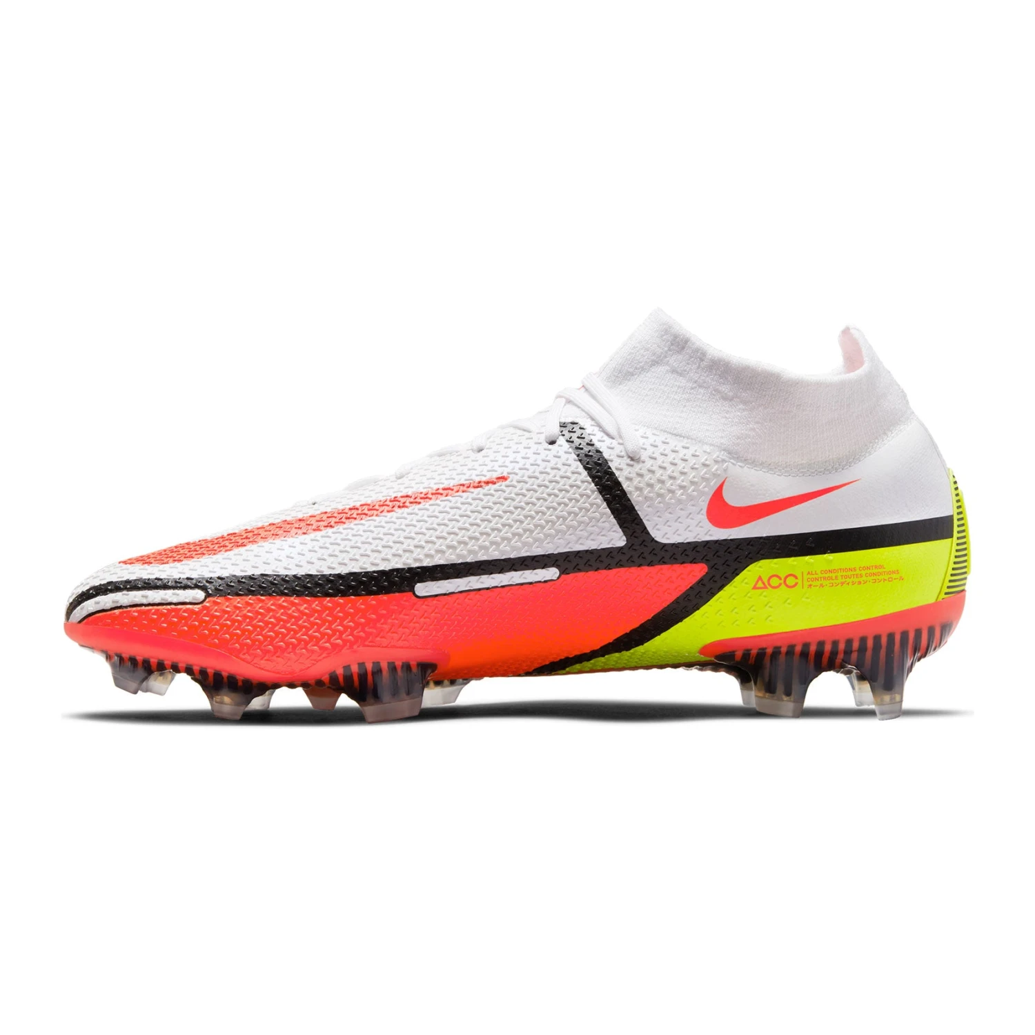 Nike Unisex Phantom GT2 Elite Dynamic Fit FG Soccer Shoes - White/Bright Crimson/Volt - Regular (D) 2 Nike Unisex Phantom GT2 Elite Dynamic Fit FG Soccer Shoes - White/Bright Crimson/Volt - Regular (D) - Image 2