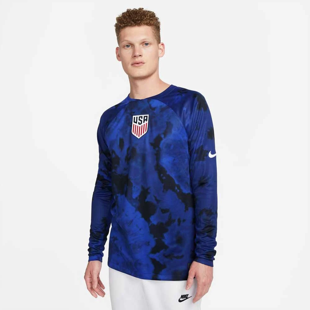 Men's Nike USA Dri-Fit 2022/23 Stadium Away Long Sleeve Jersey - Bright Blue/White 1 Men's Nike USA Dri-Fit 2022/23 Stadium Away Long Sleeve Jersey - Bright Blue/White