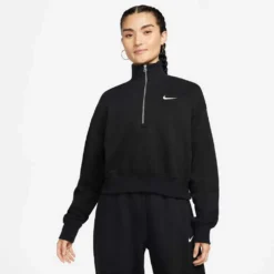 Nike Women's Fleece Quarter Zip Crop - Black/Sail