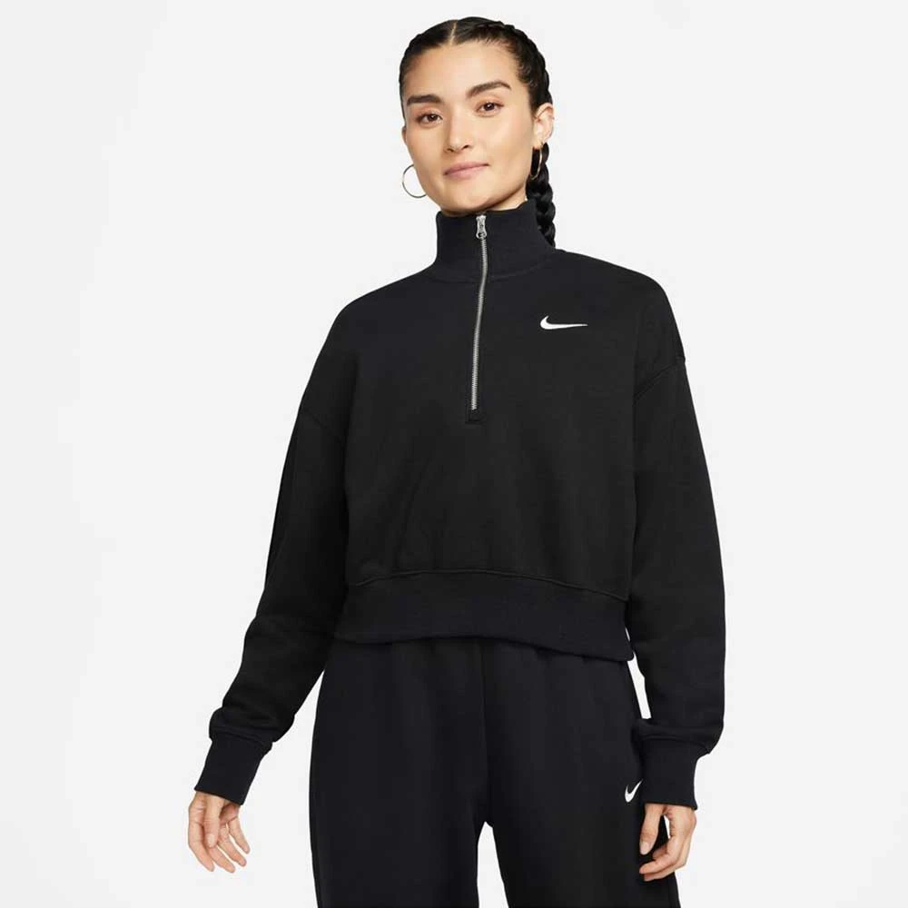 Nike Women's Fleece Quarter Zip Crop - Black/Sail 1 Nike Women's Fleece Quarter Zip Crop - Black/Sail