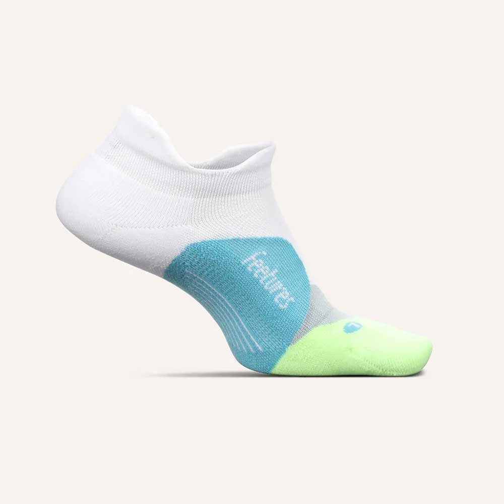 Feetures Unisex Elite Ultra Light No Show Tab - White Lime 1 Feetures Unisex Elite Ultra Light No Show Tab - White Lime