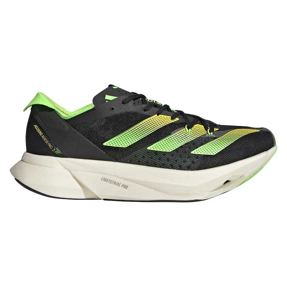ADIDAS Unisex AdiZERO Adios Pro 3 Running Shoe - Core Black/Beam Yellow/Solar Green - Regular (D) 1 ADIDAS Unisex AdiZERO Adios Pro 3 Running Shoe - Core Black/Beam Yellow/Solar Green - Regular (D)