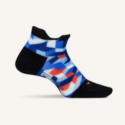 Feetures Unisex Elite Light Cushion No Show Tab Socks - Geo Print Blue