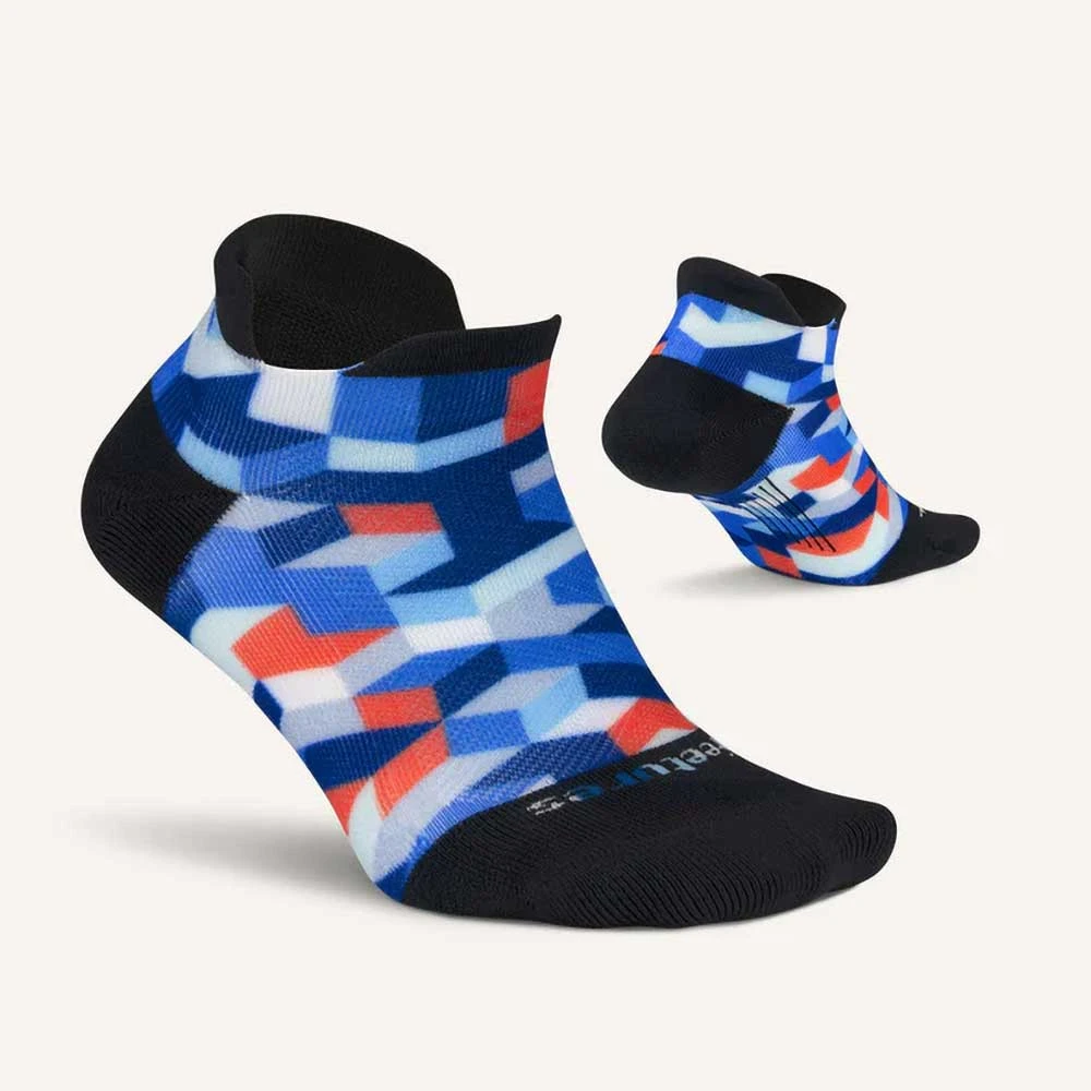 Feetures Unisex Elite Light Cushion No Show Tab Socks - Geo Print Blue 2 Feetures Unisex Elite Light Cushion No Show Tab Socks - Geo Print Blue - Image 2