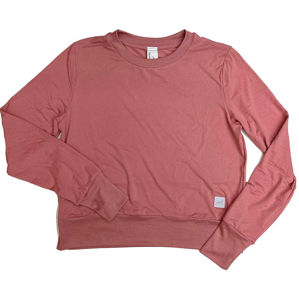 Women's Performance Tech Crewneck Sweatshirt - Heather Rose/Light Gray Woven Gazelle Patch 1 Women's Performance Tech Crewneck Sweatshirt - Heather Rose/Light Gray Woven Gazelle Patch