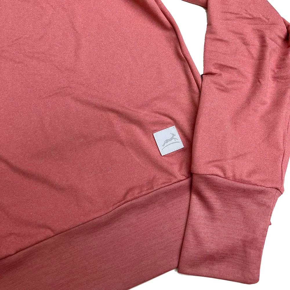 Women's Performance Tech Crewneck Sweatshirt - Heather Rose/Light Gray Woven Gazelle Patch 2 Women's Performance Tech Crewneck Sweatshirt - Heather Rose/Light Gray Woven Gazelle Patch - Image 2