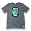 Unisex She Runs GR Mouth Skyline Perf Tech SS - Heather Gray/Navy/Pink