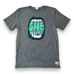 Unisex She Runs GR Mouth Skyline Perf Tech SS - Heather Gray/Navy/Pink