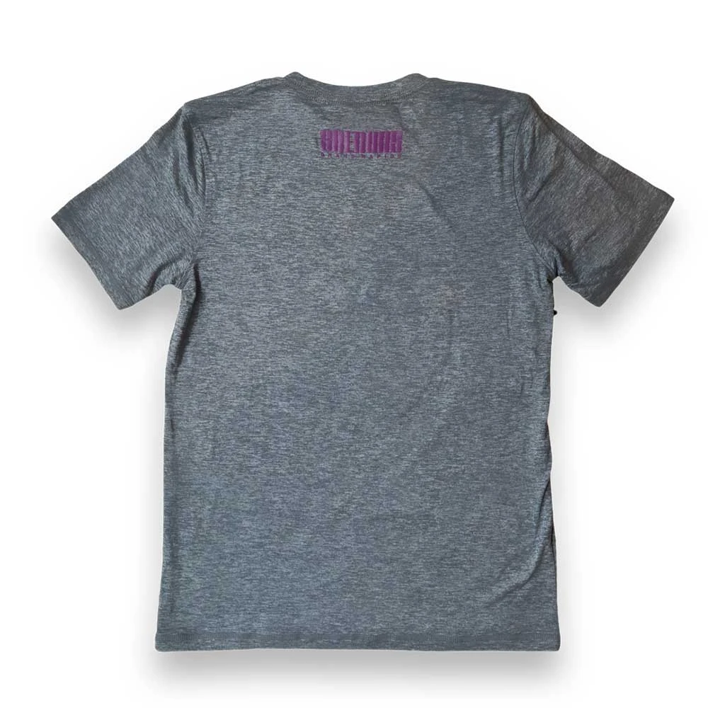 Unisex She Runs GR Mouth Skyline Perf Tech SS - Heather Gray/Navy/Pink 2 Unisex She Runs GR Mouth Skyline Perf Tech SS - Heather Gray/Navy/Pink - Image 2