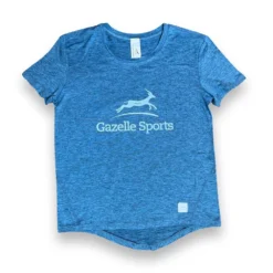 Patagonia Shop 32 Women's Gazelle Sports Logo Perf Tech Short Sleeve - Heather Steel Blue/White/Light Gray Woven Gazelle Patch