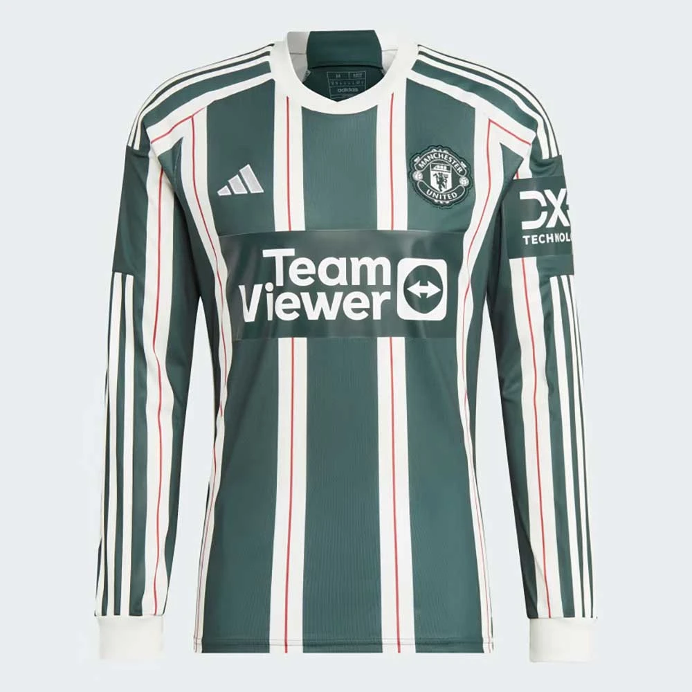 ADIDAS Men's Manchester United 23/24 Long Sleeve Away Jersey - Green Night/ Core White/ Active Maroon 3 ADIDAS Men's Manchester United 23/24 Long Sleeve Away Jersey - Green Night/ Core White/ Active Maroon - Image 3