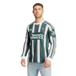 ADIDAS Men's Manchester United 23/24 Long Sleeve Away Jersey - Green Night/ Core White/ Active Maroon
