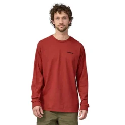 Patagonia Men's Long-Sleeved P-6 Logo Responsibili-Tee - Burl Red -Patagonia Shop POS WBF23 38518 BURD AXL1