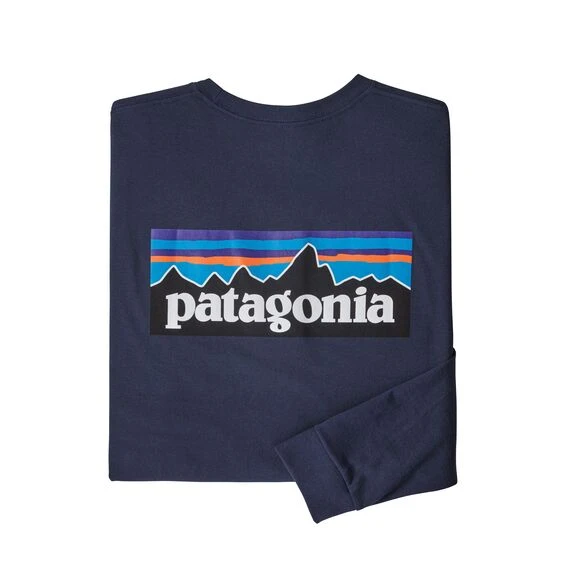 Patagonia Men's Long Sleeved P-6 Logo Responsibili-Tee Shirt - Classic Navy 1 Patagonia Men's Long Sleeved P-6 Logo Responsibili-Tee Shirt - Classic Navy