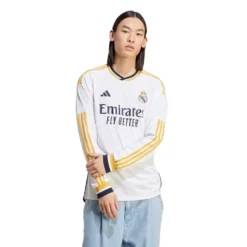 ADIDAS Men's REAL Madrid Long Sleeve Home Jersey - White 9 ADIDAS Men's REAL Madrid Long Sleeve Home Jersey - White -Patagonia Shop Real Madrid 23 24 Long Sleeve Home Jersey White IB0018 21 model