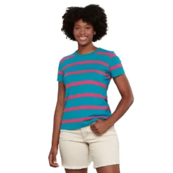 Women's Grom Ringer Short Sleeve Crew - Curacao Wide Stripe